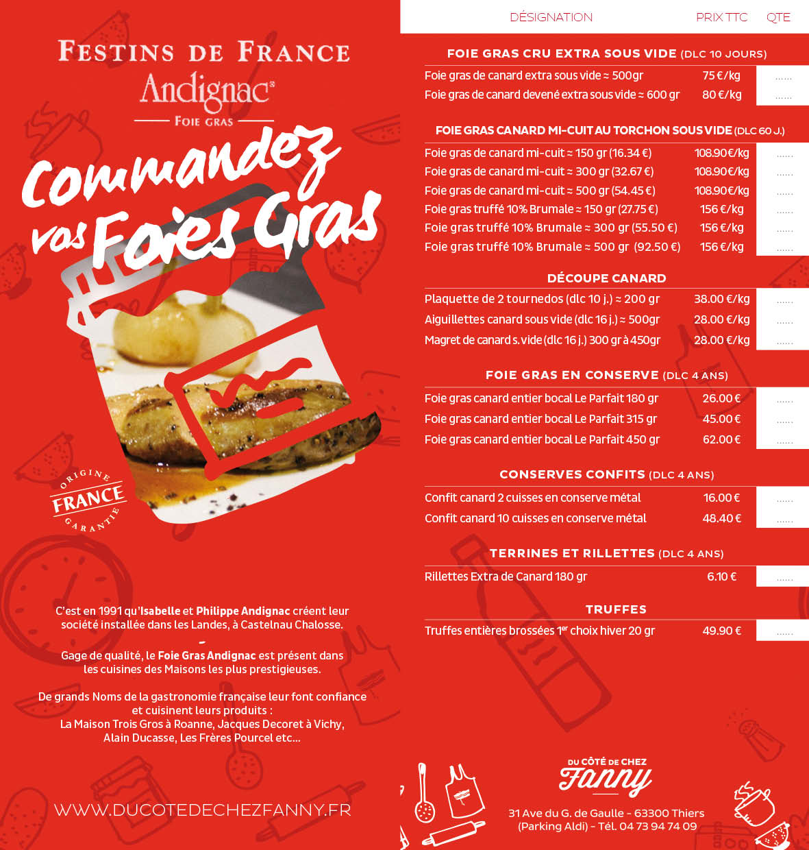 Commandez vos foies gras Du Côté de Chez Fanny